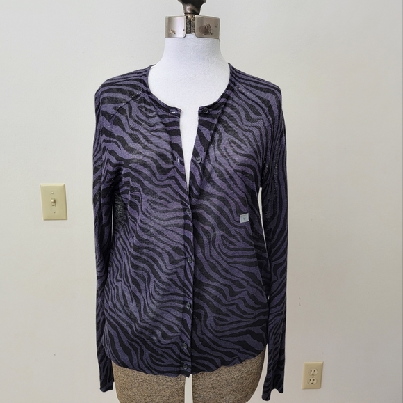 Loft Sweaters | Nwt Ann Taylor Loft Zebra Print Sweater Cardigan Size Large | Color: Black/Purple | Size: L | Hiba1988's Closet